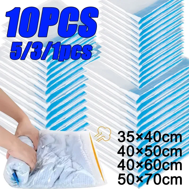 Sacs de rangement sous vide réutilisables, lot de 10, avec pompe à main pour voyage et gain de place - Image 1