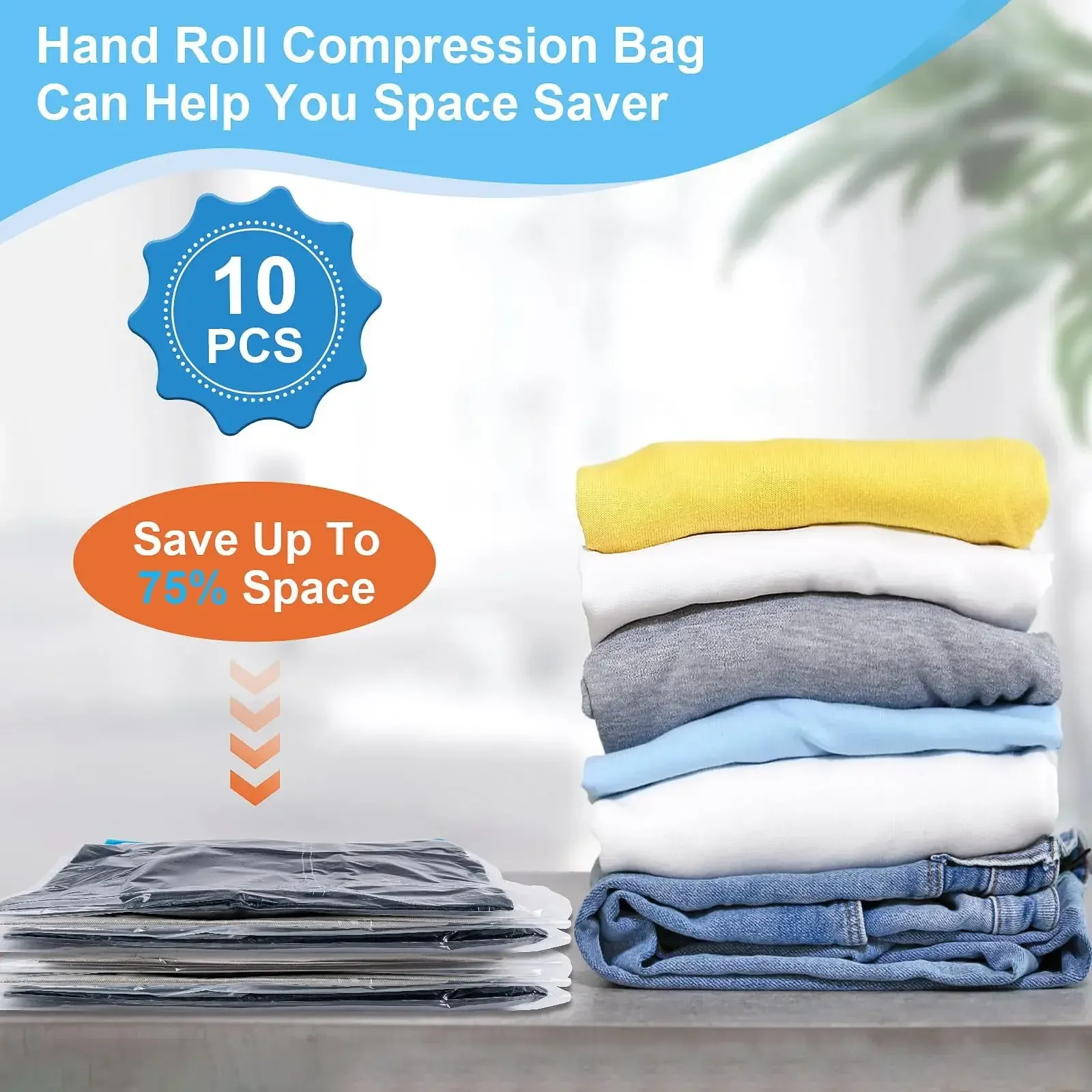 Sacs de rangement sous vide réutilisables, lot de 10, avec pompe à main pour voyage et gain de place 3