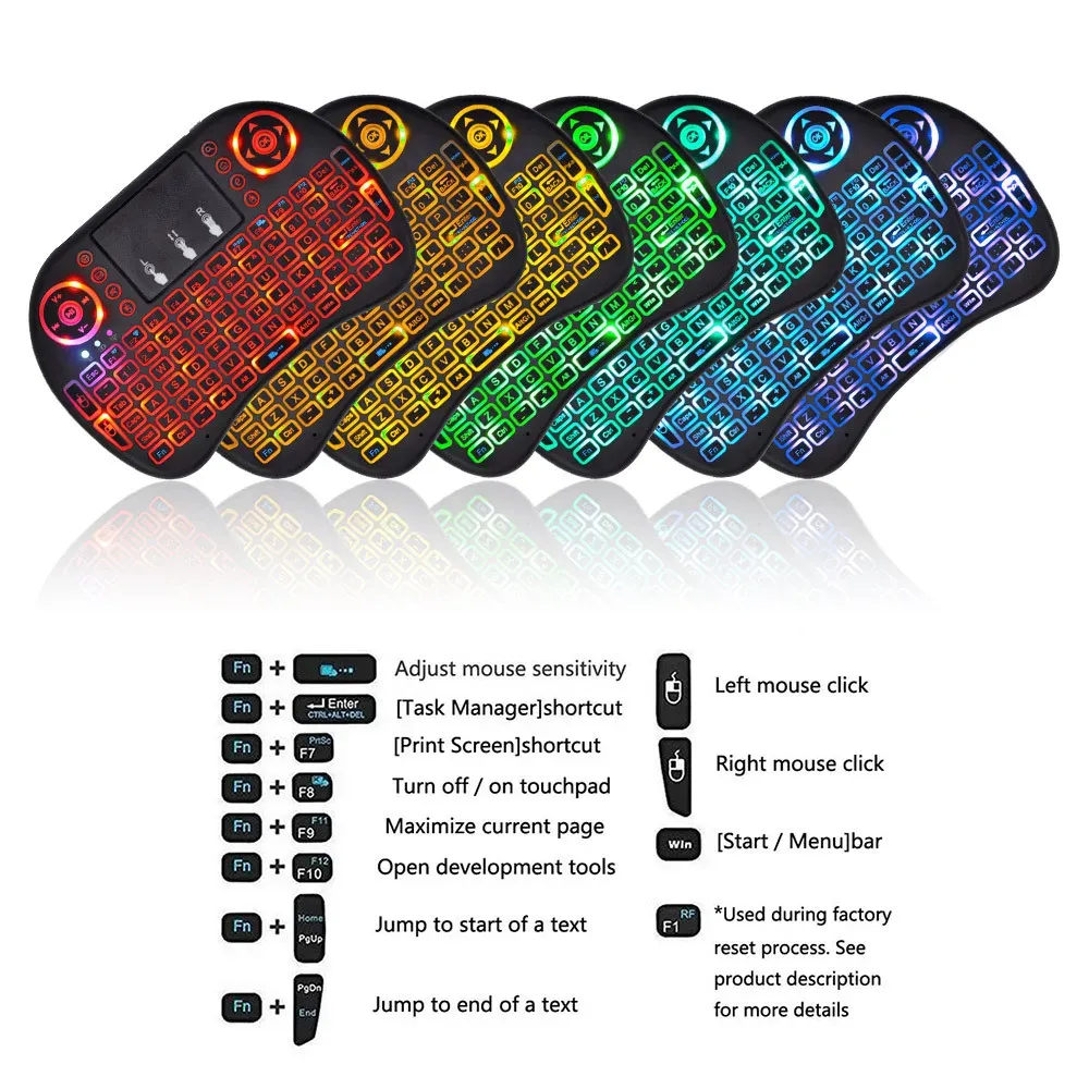 Mini clavier sans fil avec TouchPad, souris air, Bluetooth 4.2, 2,4 GHz, i8, disposition arabe, français, espagnol et russe, compatible PC, Android et TV Box 2
