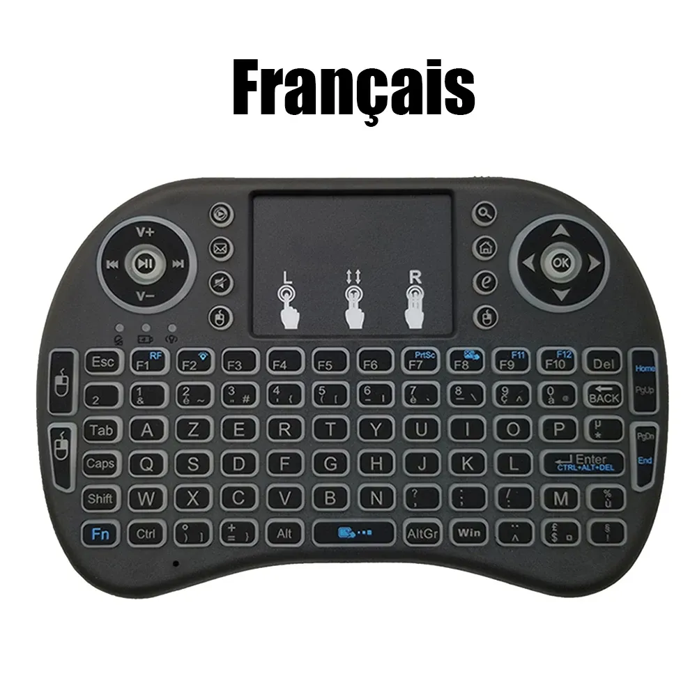 Mini clavier sans fil avec TouchPad, souris air, Bluetooth 4.2, 2,4 GHz, i8, disposition arabe, français, espagnol et russe, compatible PC, Android et TV Box 10