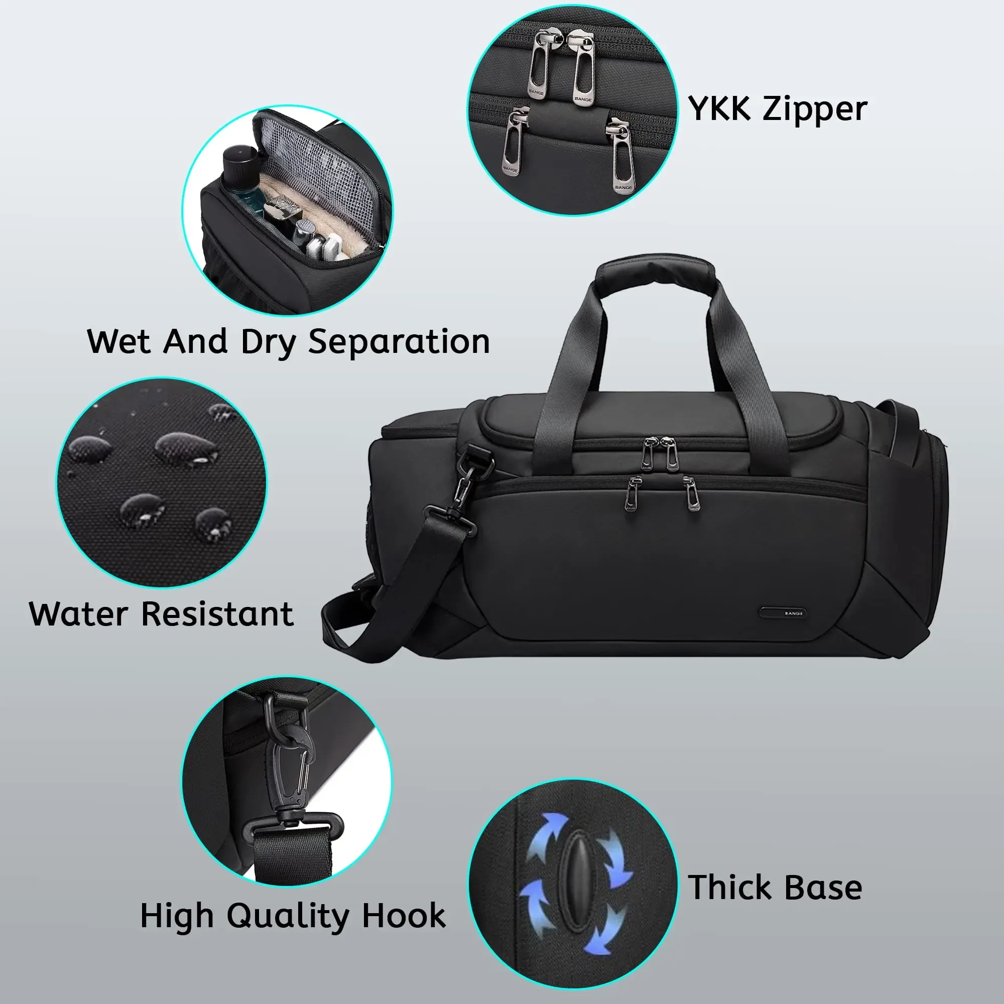 BANGE – Sacs polochons de sport imperméables avec compartiment à chaussures, sac de sport 21 pouces pour hommes avec compartiment humide et sec, sac de voyage 4