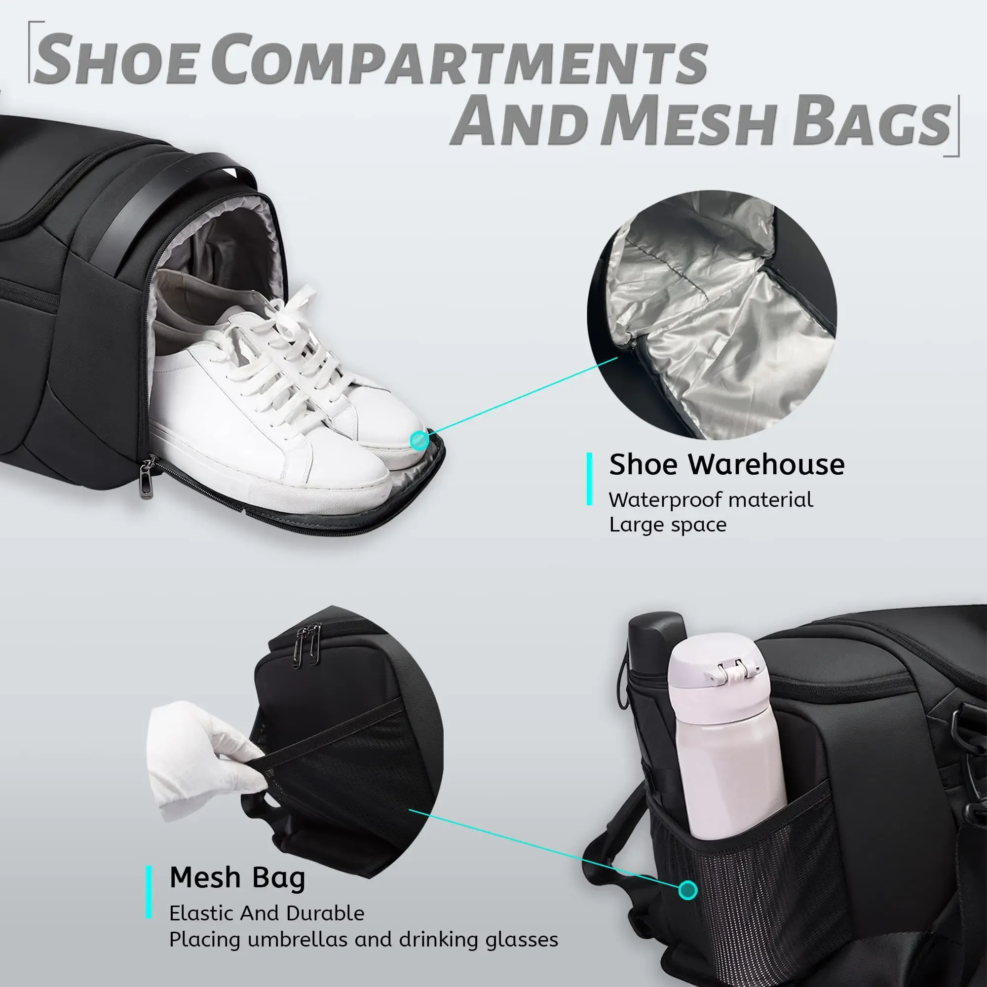 BANGE – Sacs polochons de sport imperméables avec compartiment à chaussures, sac de sport 21 pouces pour hommes avec compartiment humide et sec, sac de voyage 5
