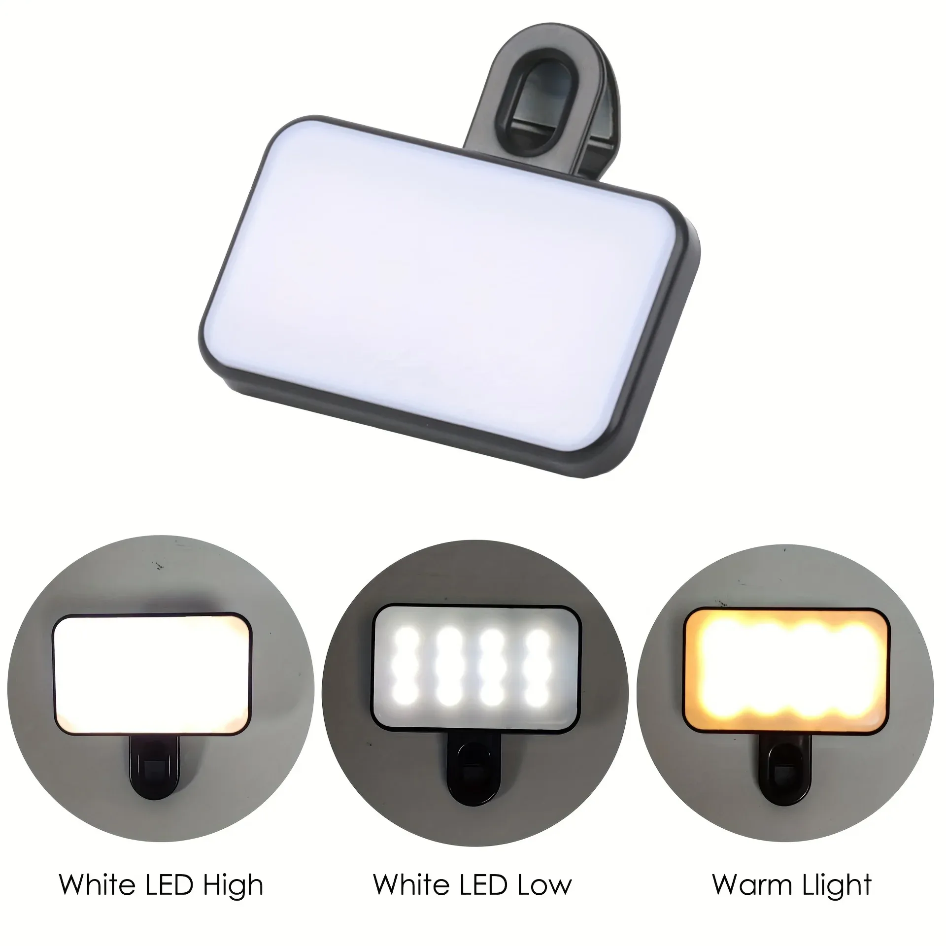 Mini lampe de remplissage portable pour selfie, avec 3 modes d'éclairage, luminosité réglable et pince de fixation pour téléphone portable et ordinateur 2