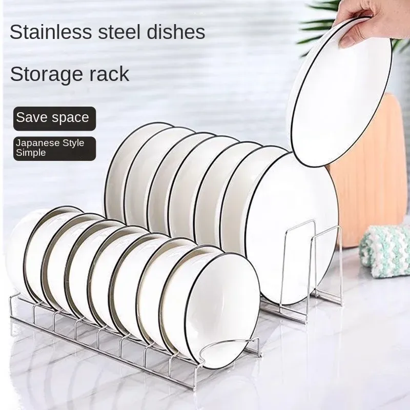 Égouttoir à vaisselle en acier inoxydable, support de rangement polyvalent pour assiettes, bols et ustensiles, compact, pour cuisine - Image 1