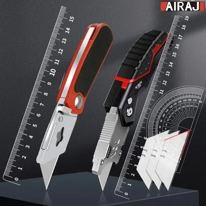 AIRAJ Couteau Utilitaire Multifonctionnel Rétractable, Lame 18 mm, Coupe Papier, Électricien Professionnel