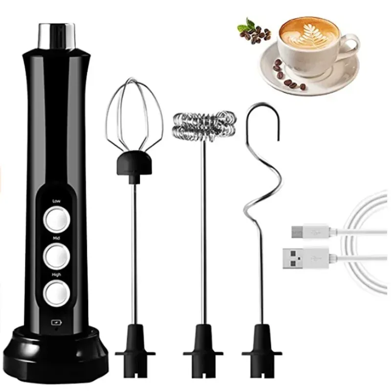 Mousseur à lait électrique rechargeable 3 en 1 : mousseur à main haute vitesse pour café et boissons 1