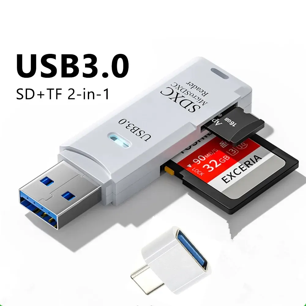 Tutew – Lecteur de cartes multifonction 2 en 1, USB 3.0/2.0, haute vitesse, compatible TF et SD, pour ordinateur, tablette, appareil photo, ordinateur portable et véhicule