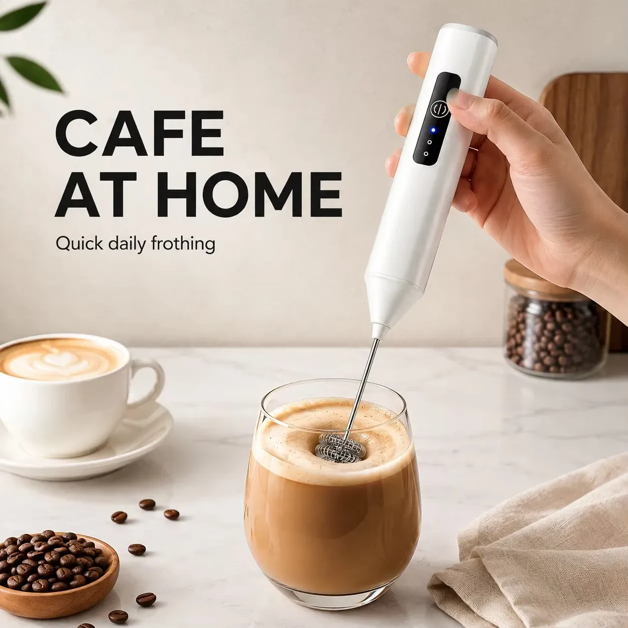 Fouet automatique portable en acier inoxydable à 3 vitesses, mousseur à lait rechargeable par USB - Image 1