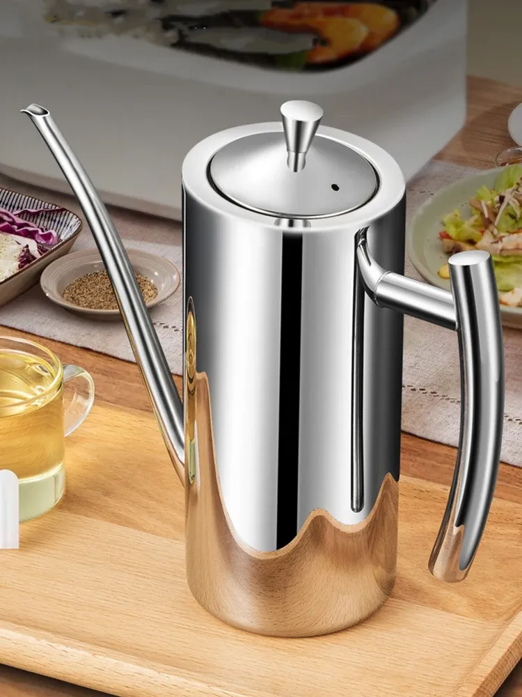Distributeur d'huile en acier inoxydable SUS304 avec bec verseur anti-fuite, pour un versement facile et précis d'huile d'olive, de vinaigre et de graisse - Image 1