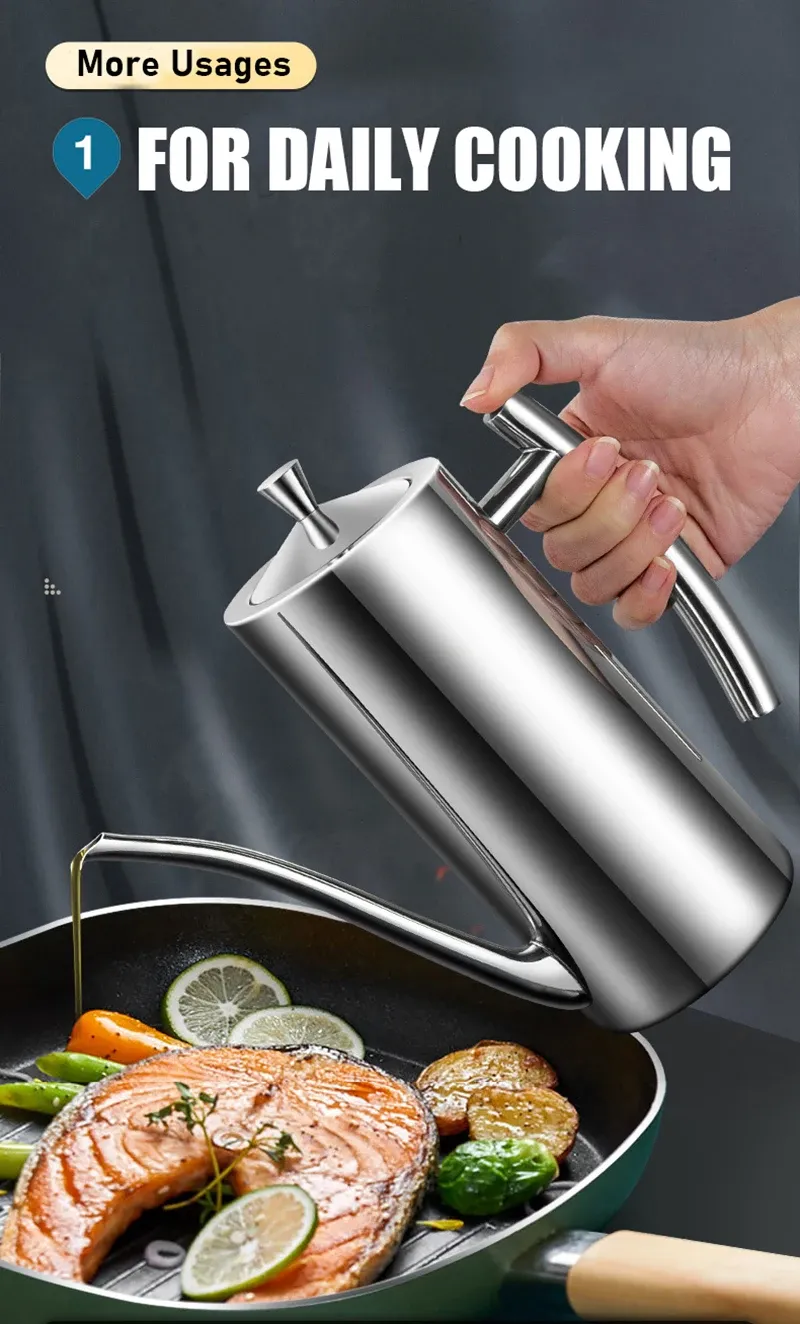 Distributeur d'huile en acier inoxydable SUS304 avec bec verseur anti-fuite, pour un versement facile et précis d'huile d'olive, de vinaigre et de graisse 2