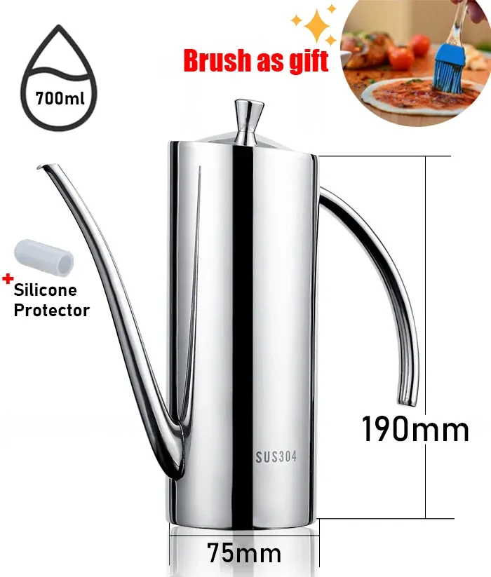 Distributeur d'huile en acier inoxydable SUS304 avec bec verseur anti-fuite, pour un versement facile et précis d'huile d'olive, de vinaigre et de graisse 10