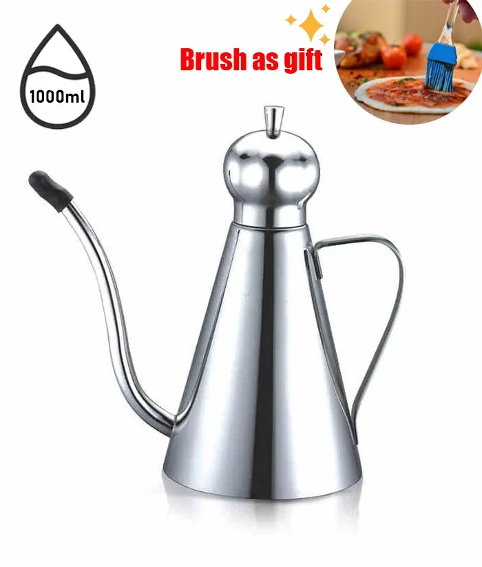 Distributeur d'huile en acier inoxydable SUS304 avec bec verseur anti-fuite, pour un versement facile et précis d'huile d'olive, de vinaigre et de graisse 7