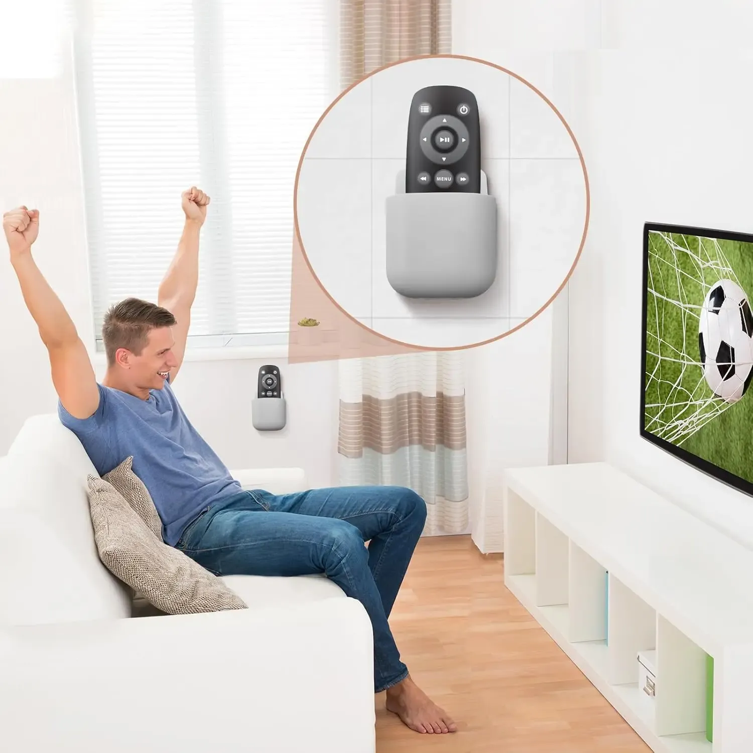Boîte de rangement murale, support de prise pour téléphone portable, support de télécommande, étui organisateur pour climatiseur et téléviseur 3
