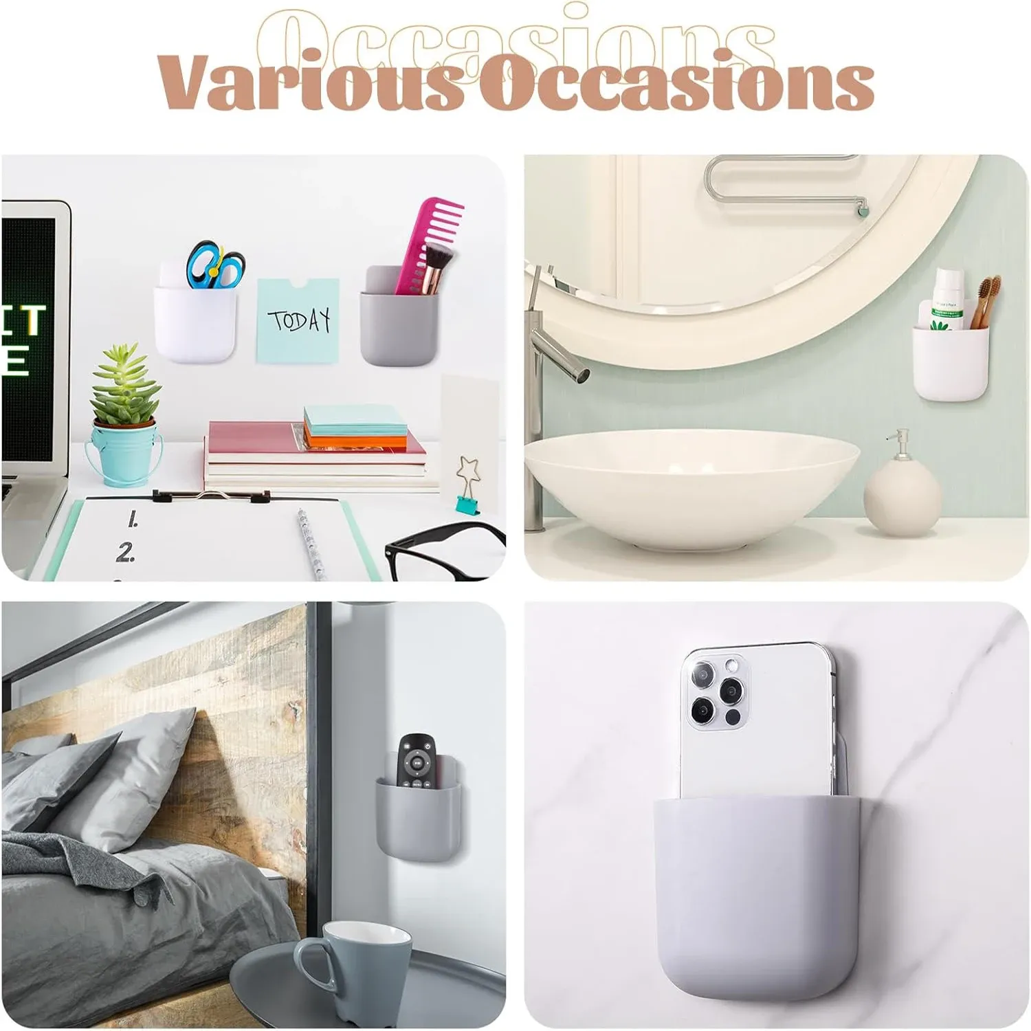 Boîte de rangement murale, support de prise pour téléphone portable, support de télécommande, étui organisateur pour climatiseur et téléviseur 4