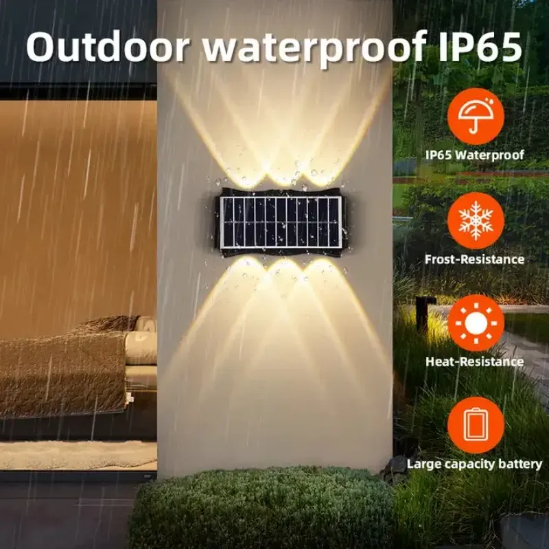Applique murale solaire LED d'extérieur, étanche, éclairage haut et bas pour balcon, cour et jardin 3