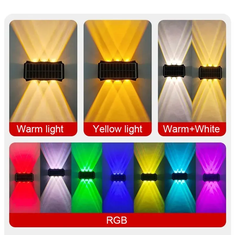 Applique murale solaire LED d'extérieur, étanche, éclairage haut et bas pour balcon, cour et jardin 2