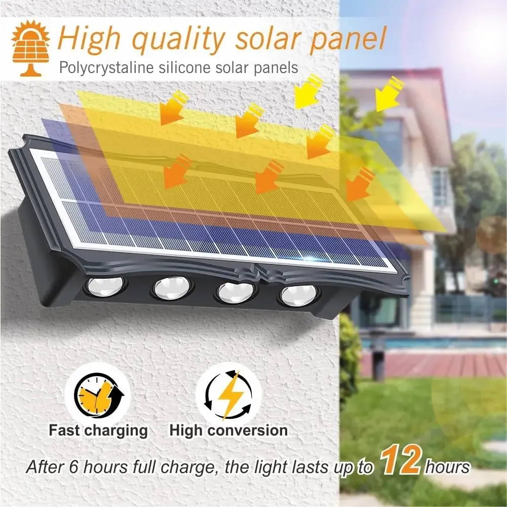 Applique murale solaire LED d'extérieur, étanche, éclairage haut et bas pour balcon, cour et jardin 4