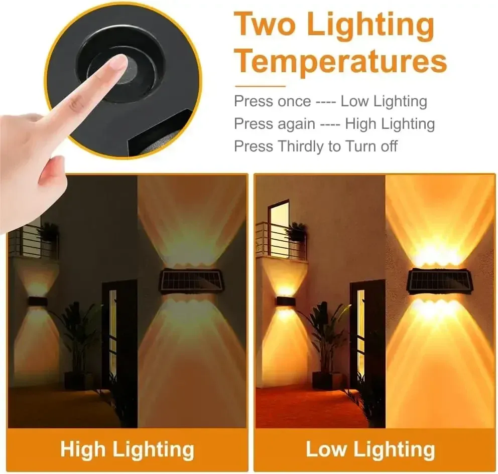 Applique murale solaire LED d'extérieur, étanche, éclairage haut et bas pour balcon, cour et jardin 5