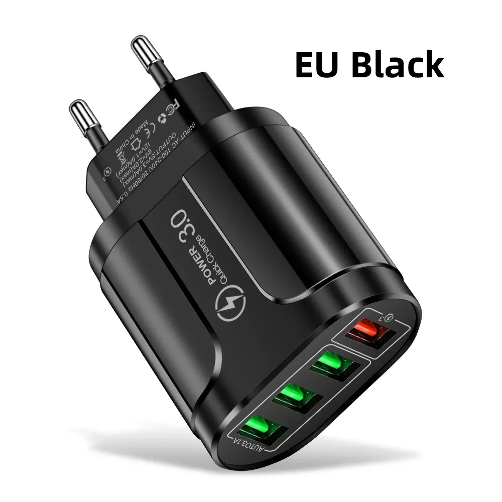 Chargeur USB 45W à charge rapide QC 3.0, adaptateur mural 4 ports pour iPhone 12, iPhone 11, Samsung, Xiaomi et autres mobiles, prise UE et US, idéal pour les voyages 7