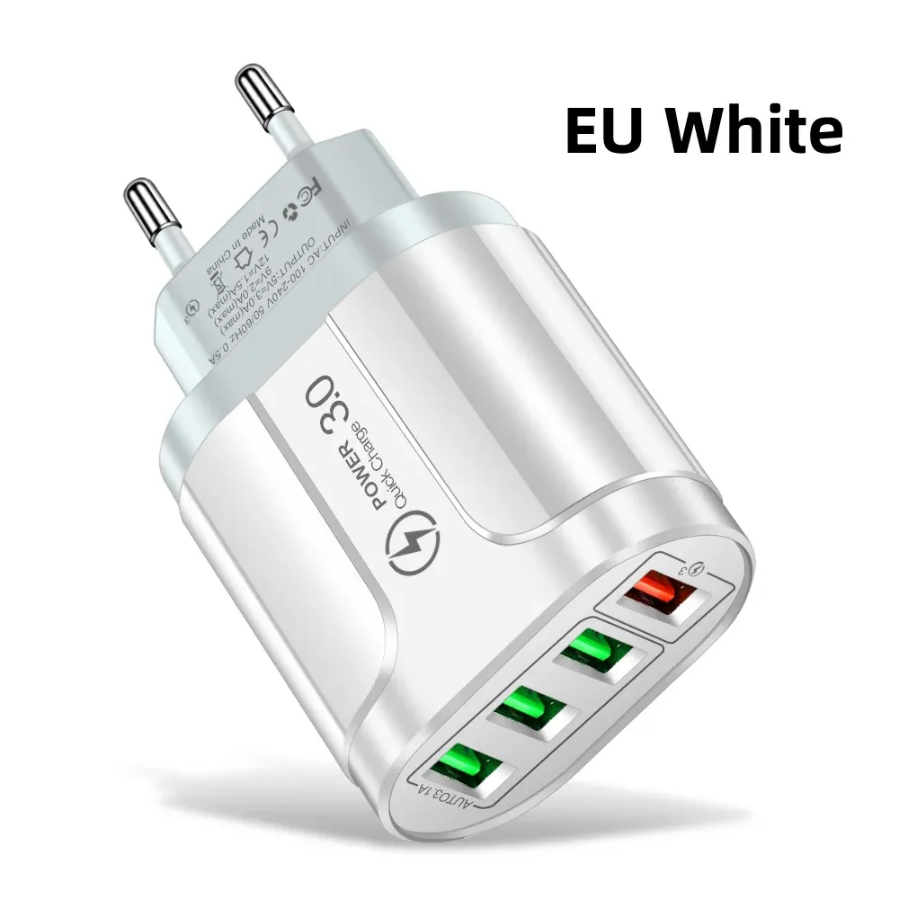 Chargeur USB 45W à charge rapide QC 3.0, adaptateur mural 4 ports pour iPhone 12, iPhone 11, Samsung, Xiaomi et autres mobiles, prise UE et US, idéal pour les voyages 8