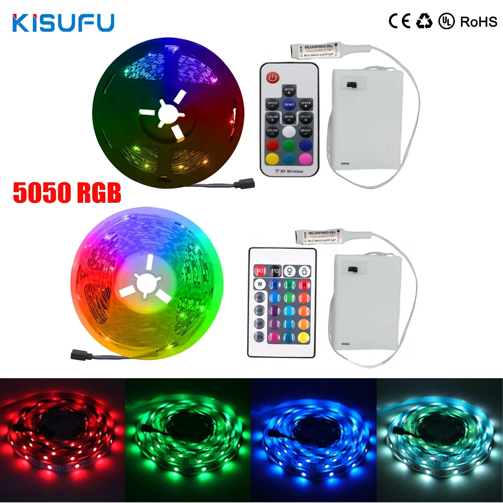 Bande lumineuse LED RGB 5050 alimentée en 5 V CC, IP21/IP65, avec télécommande à 3, 24 ou 44 touches, pour usage intérieur et extérieur