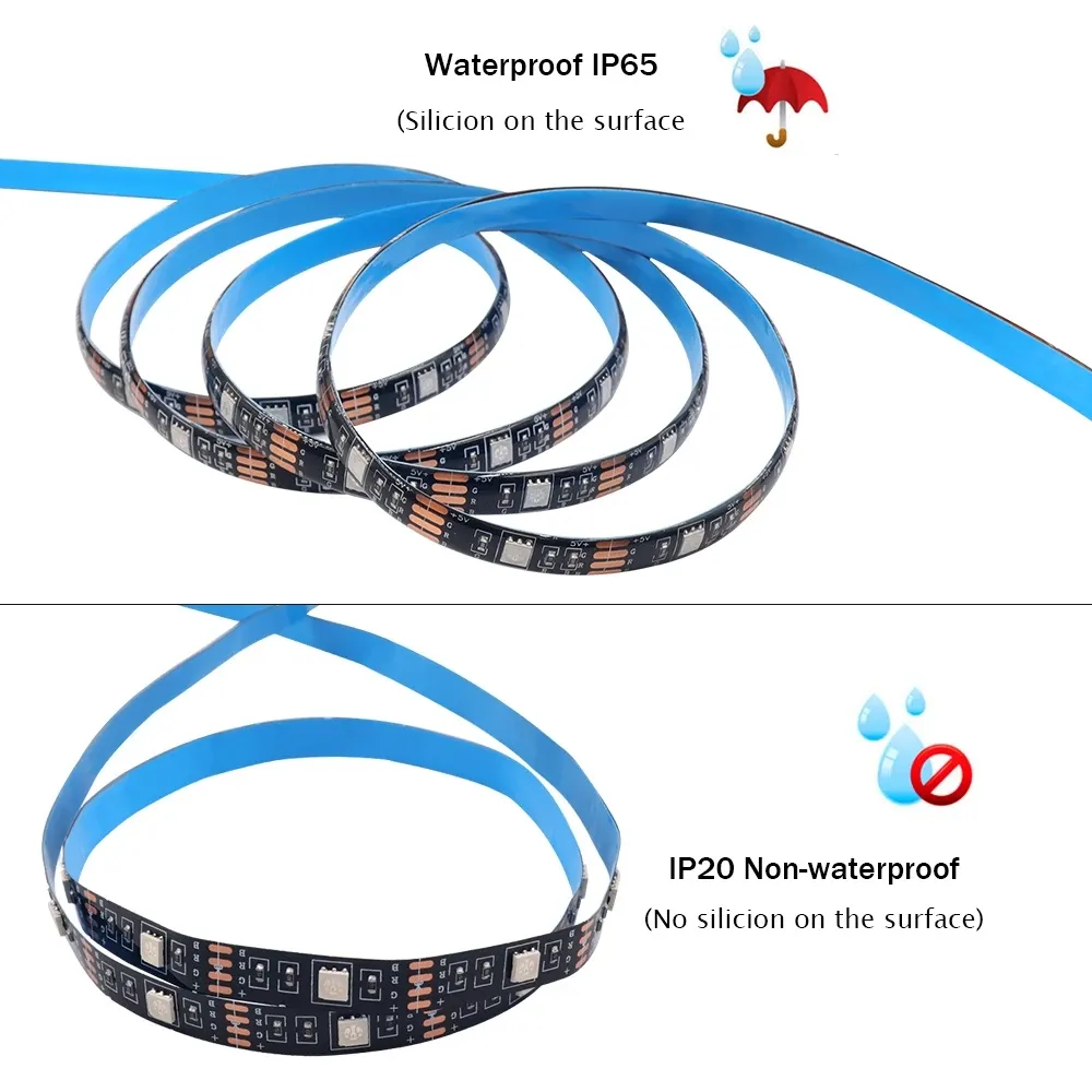 Bande lumineuse LED RGB 5050 alimentée en 5 V CC, IP21/IP65, avec télécommande à 3, 24 ou 44 touches, pour usage intérieur et extérieur 6