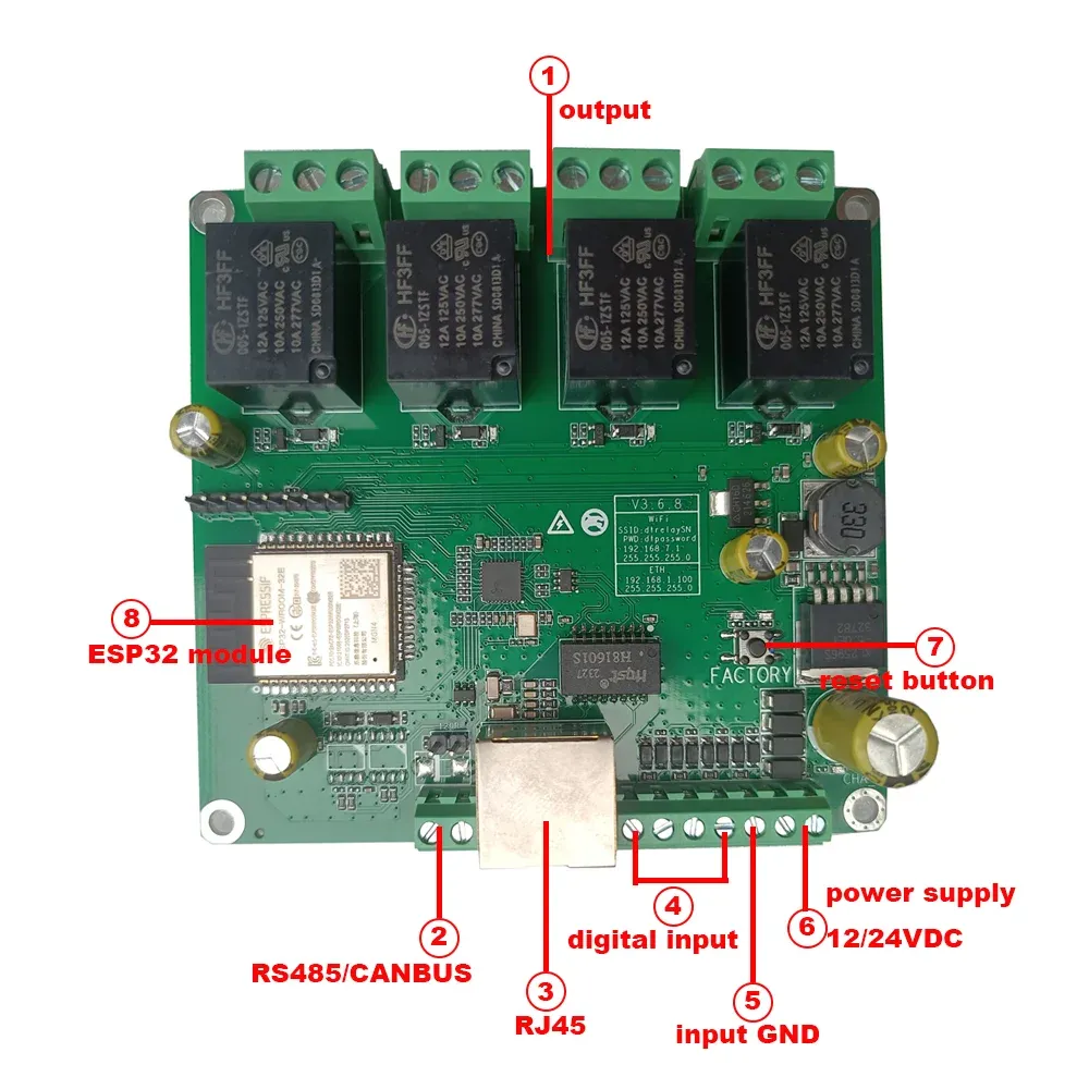 Module relais Ethernet et WiFi avec commutateur, minuterie et planification, compatible Modbus, MQTT, TCP/UDP, HTTP, CoAP, RS485 et Domoticz 6