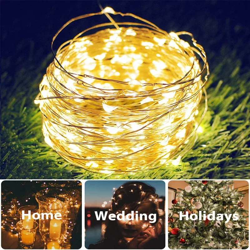 Guirlande lumineuse solaire LED d'extérieur étanche, 8 modes, 7 m / 12 m / 22 m / 32 m 2
