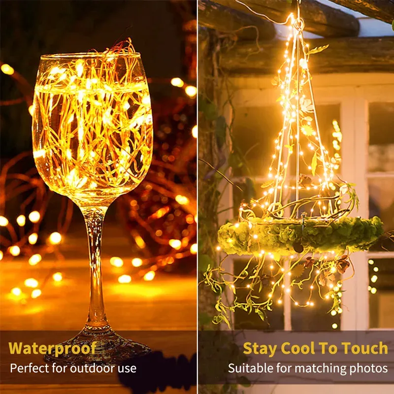 Guirlande lumineuse solaire LED d'extérieur étanche, 8 modes, 7 m / 12 m / 22 m / 32 m 4