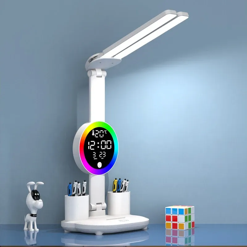 Lampe de table LED rechargeable avec ventilateur et affichage horloge