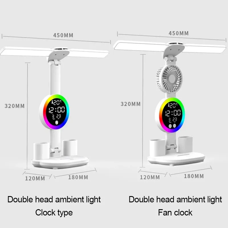 Lampe de table LED rechargeable avec ventilateur et affichage horloge 3