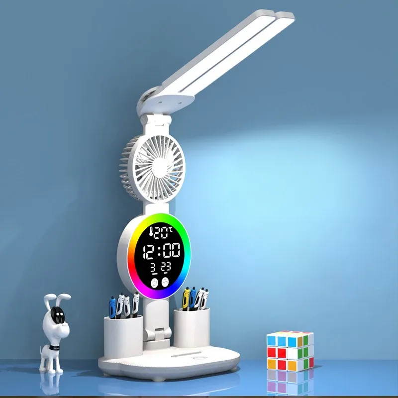 Lampe de table LED rechargeable avec ventilateur et affichage horloge 2