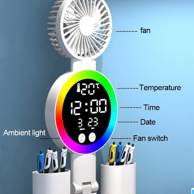 Lampe de table LED rechargeable avec ventilateur et affichage horloge 4