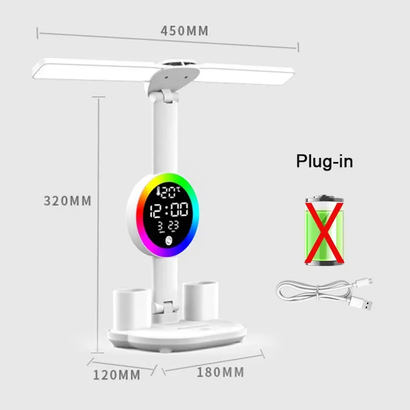 Lampe de table LED rechargeable avec ventilateur et affichage horloge 11