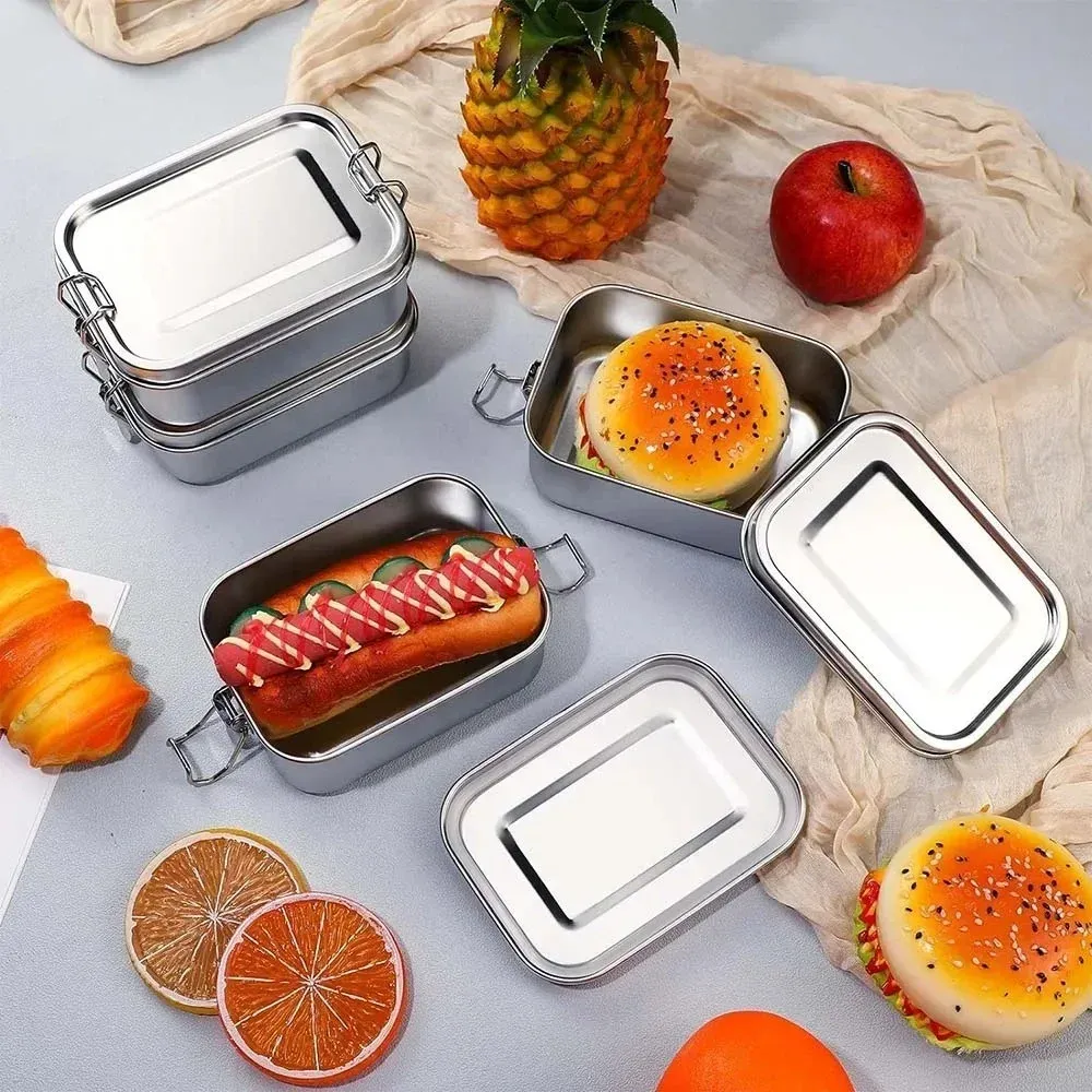 Boîte Bento en acier inoxydable avec fermetures à clips, idéale pour le travail et l'école 3