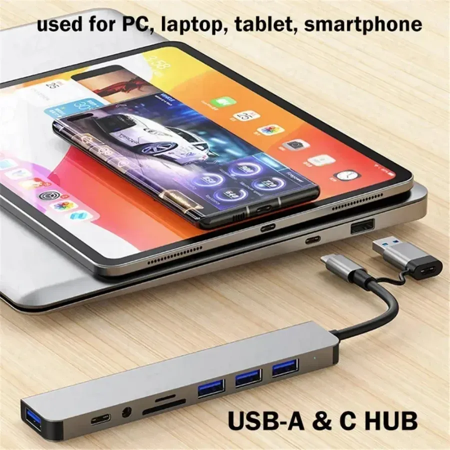 Hub USB-C 7 en 1 / 8 en 1 avec adaptateur multiport, station d'accueil USB 3.0 pour smartphone et tablette Xiaomi, transfert de données rapide 2