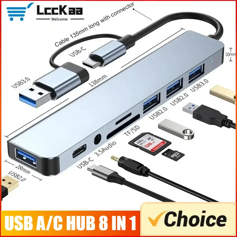 Hub USB-C 7 en 1 / 8 en 1 avec adaptateur multiport, station d'accueil USB 3.0 pour smartphone et tablette Xiaomi, transfert de données rapide