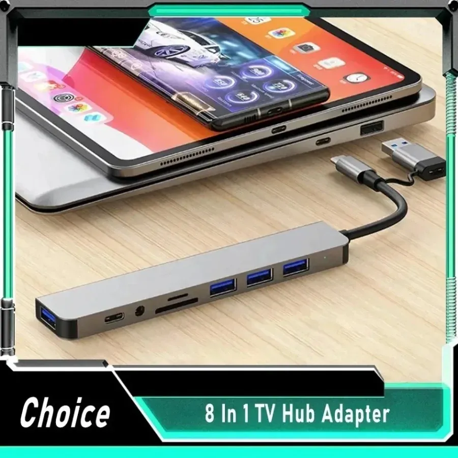 Hub USB-C 7 en 1 / 8 en 1 avec adaptateur multiport, station d'accueil USB 3.0 pour smartphone et tablette Xiaomi, transfert de données rapide 3