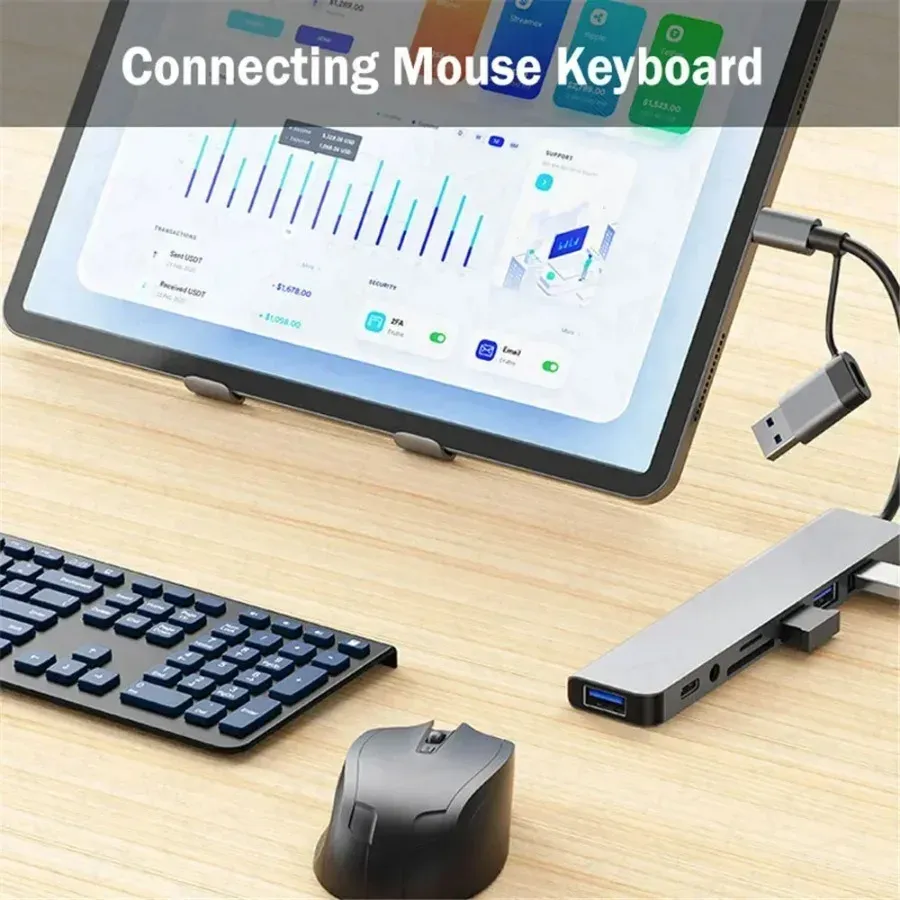Hub USB-C 7 en 1 / 8 en 1 avec adaptateur multiport, station d'accueil USB 3.0 pour smartphone et tablette Xiaomi, transfert de données rapide 4