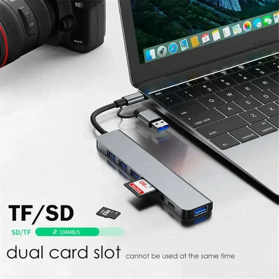 Hub USB-C 7 en 1 / 8 en 1 avec adaptateur multiport, station d'accueil USB 3.0 pour smartphone et tablette Xiaomi, transfert de données rapide 5