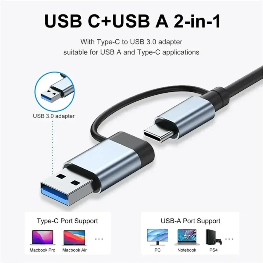 Hub USB-C 7 en 1 / 8 en 1 avec adaptateur multiport, station d'accueil USB 3.0 pour smartphone et tablette Xiaomi, transfert de données rapide 6