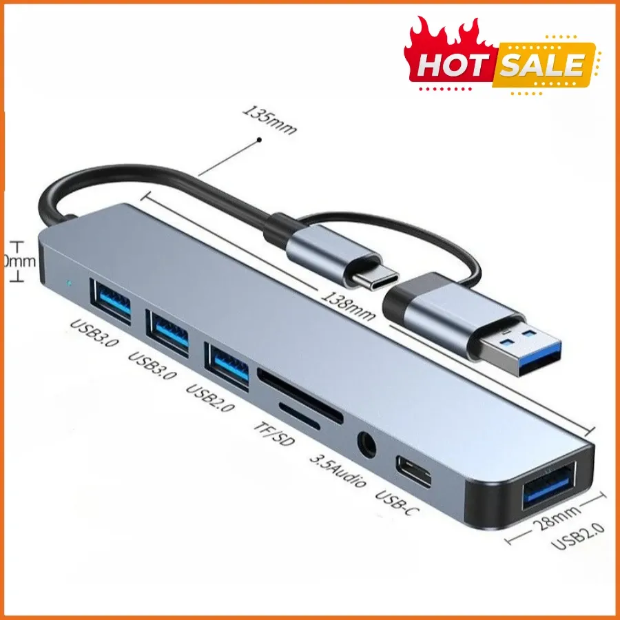 Hub USB-C 7 en 1 / 8 en 1 avec adaptateur multiport, station d'accueil USB 3.0 pour smartphone et tablette Xiaomi, transfert de données rapide 11