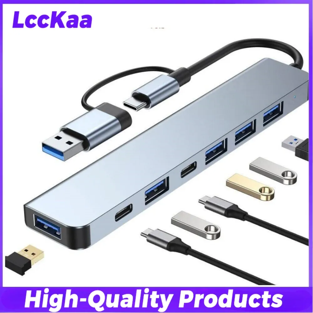Hub USB-C 7 en 1 / 8 en 1 avec adaptateur multiport, station d'accueil USB 3.0 pour smartphone et tablette Xiaomi, transfert de données rapide 8