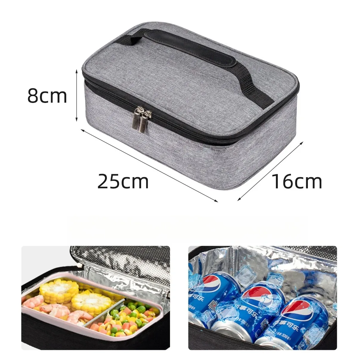 Sac Bento Isotherme Rectangulaire avec Poignée, Double Zip Étanche et Portable 2