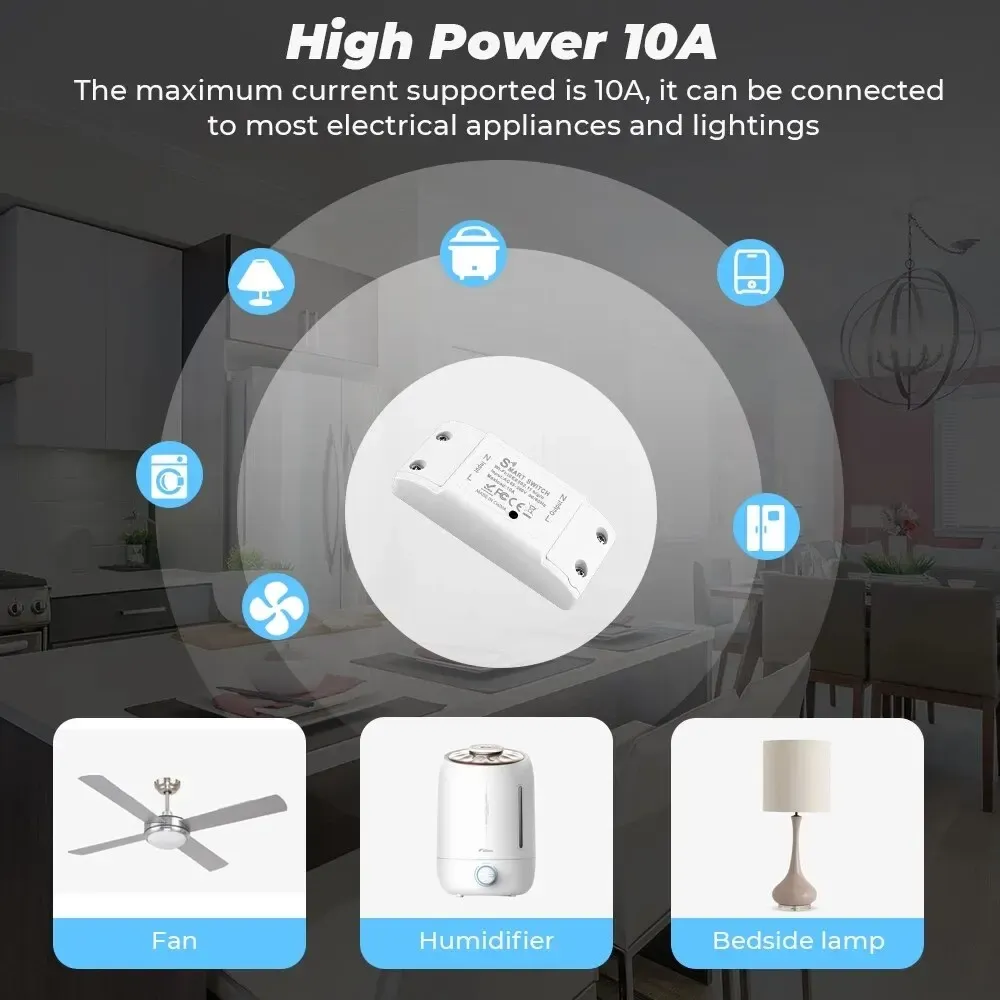Interrupteur intelligent Wi-Fi DIY sans fil avec télécommande, compatible Alexa et Google Home 5