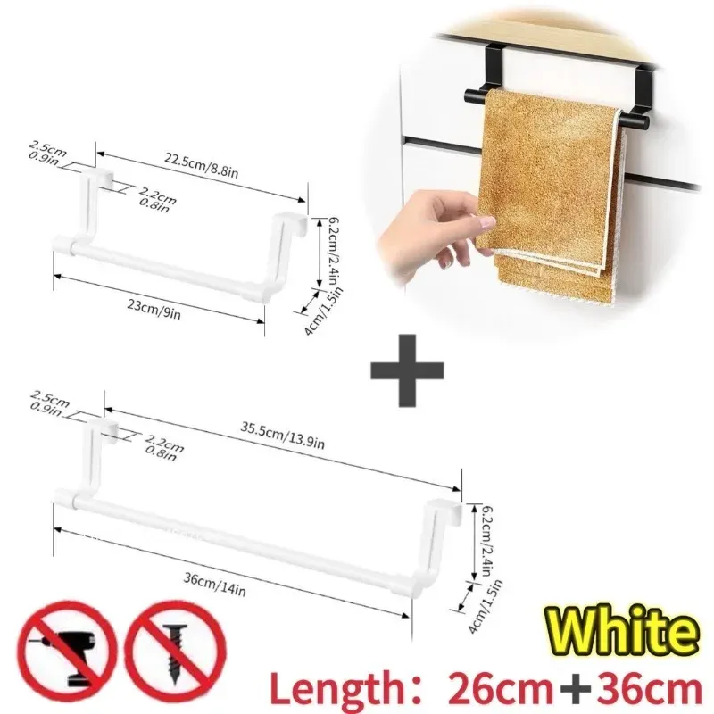 Porte-serviettes mural pour armoire de cuisine, lot de 1 ou 2 pièces, format compact pour la maison et la salle de bain, sans perçage 13