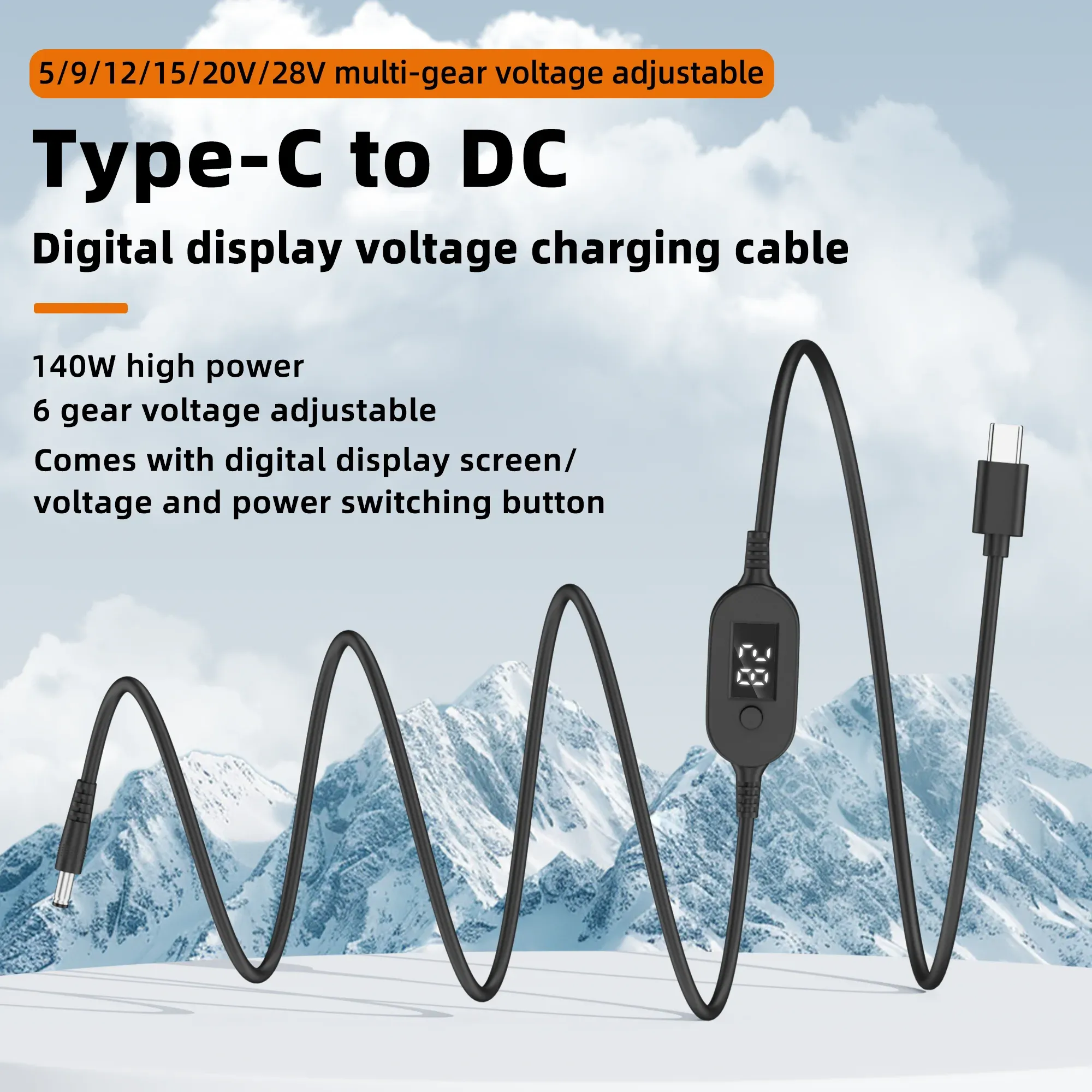 Câble d'alimentation USB-C vers DC 140 W avec tensions réglables 5 V, 9 V, 12 V, 15 V, 20 V et 28 V pour ordinateurs portables et routeurs