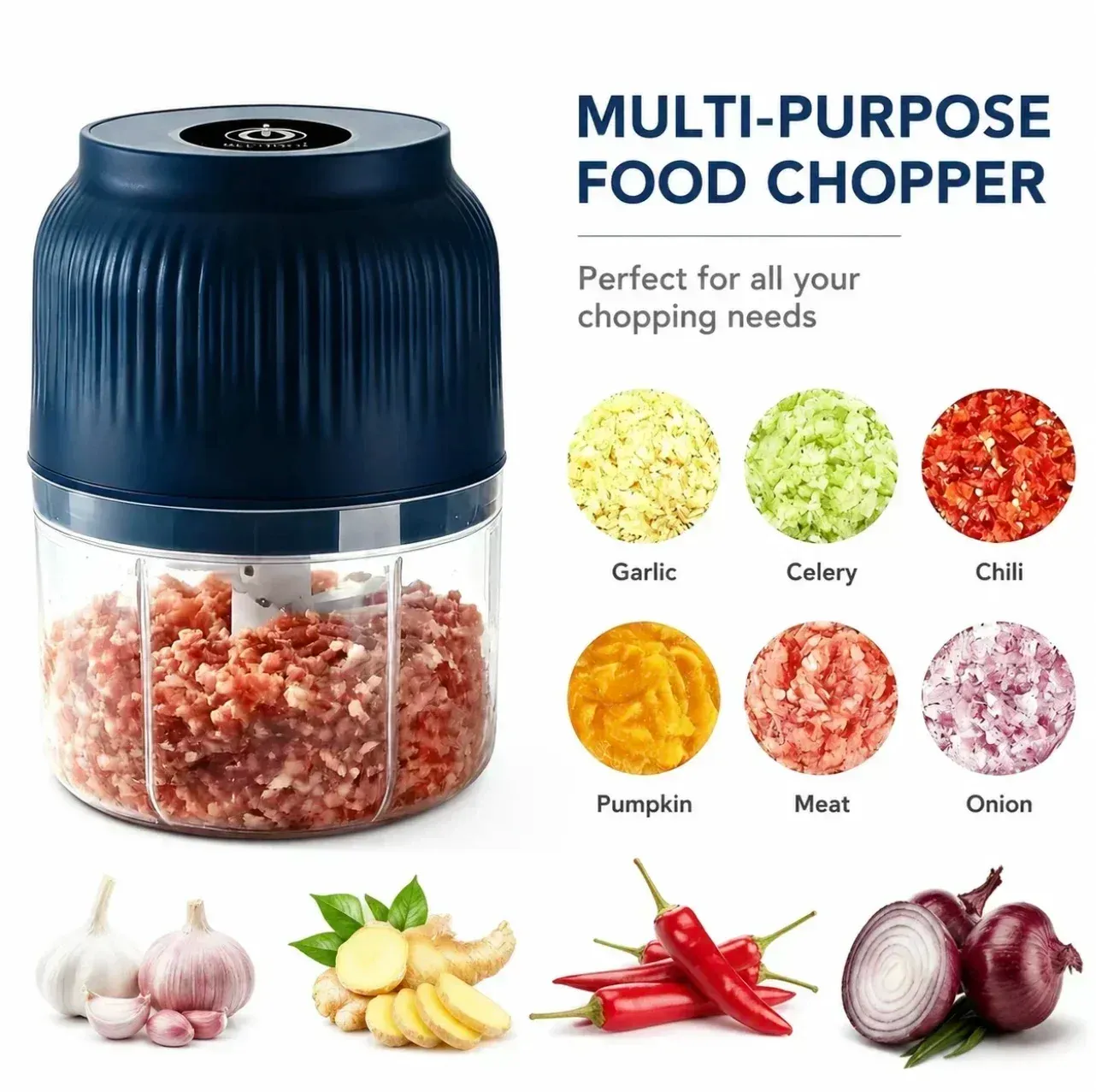 Mini hachoir électrique sans fil rechargeable par USB, 250 ml, pour l'ail et les aliments 1