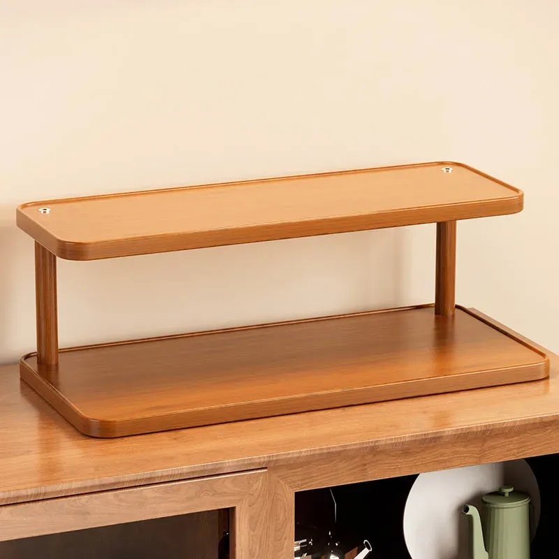Étagère de rangement polyvalente en bois à 2 niveaux pour cuisine et salon de thé, organisateur de comptoir décoratif multicouche pour bureau 2