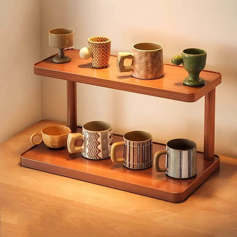 Étagère de rangement polyvalente en bois à 2 niveaux pour cuisine et salon de thé, organisateur de comptoir décoratif multicouche pour bureau 4